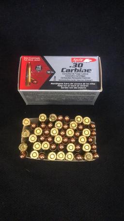 1 BOX OF AGUILA .30 CARBINE AMMO.