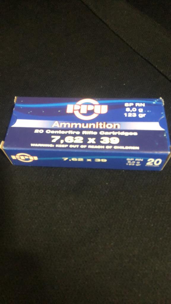 1 BOX OF PPU 7.62X39MM AMMO.