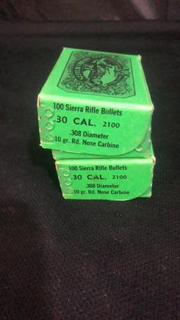 2 BOXES OF SIERRA .30 CAL BULLETS.