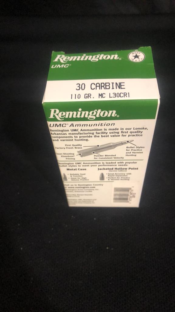 1 BOX OF REMINGTON 30 CARBINE AMMO