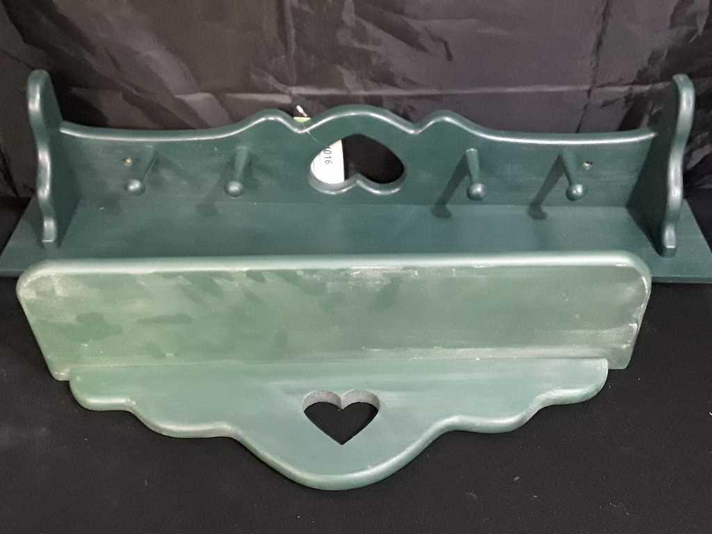 TWO GREEN WOOD SHELVES WITH HEARTS IN MIDDLE