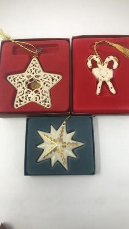 3 LENOX CHRISTMAS ORNAMENTS