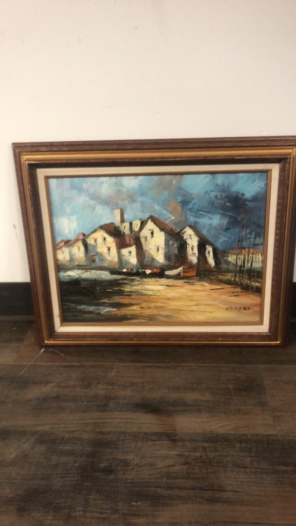 SIGNED HUBERT HARBOR OIL PAINTING