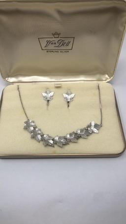 VAN DELL STERLING SILVER LEAF NECKLACE AND EARRING