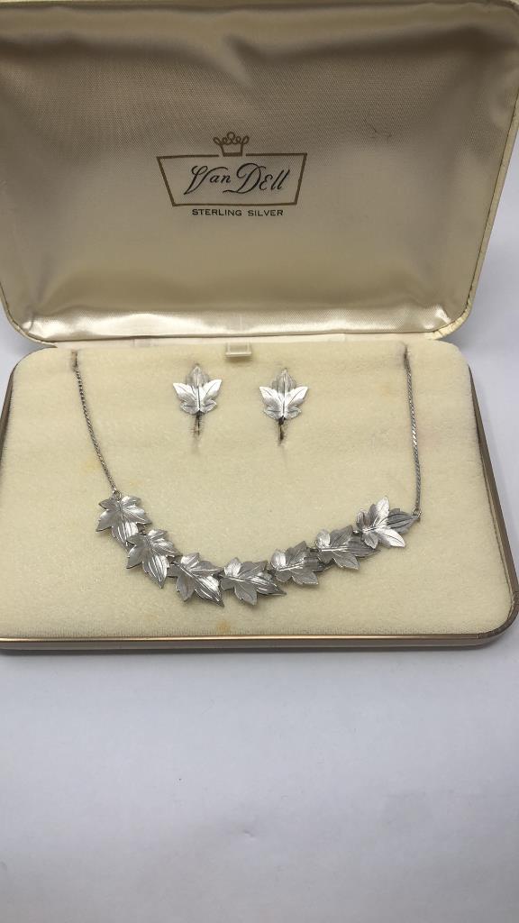 VAN DELL STERLING SILVER LEAF NECKLACE AND EARRING