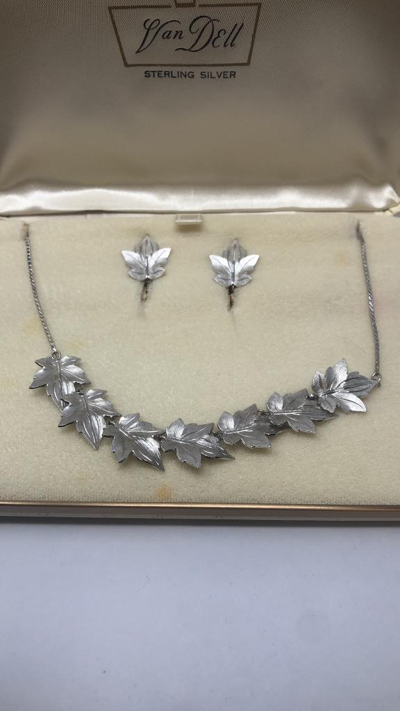 VAN DELL STERLING SILVER LEAF NECKLACE AND EARRING