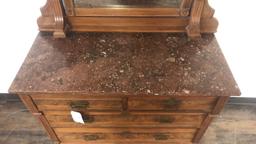 EASTLAKE STYLE MARBLE TOP DRESSER & MIRROR.