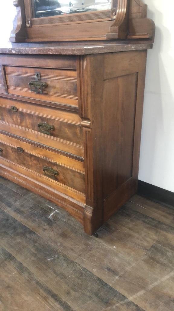 EASTLAKE STYLE MARBLE TOP DRESSER & MIRROR.