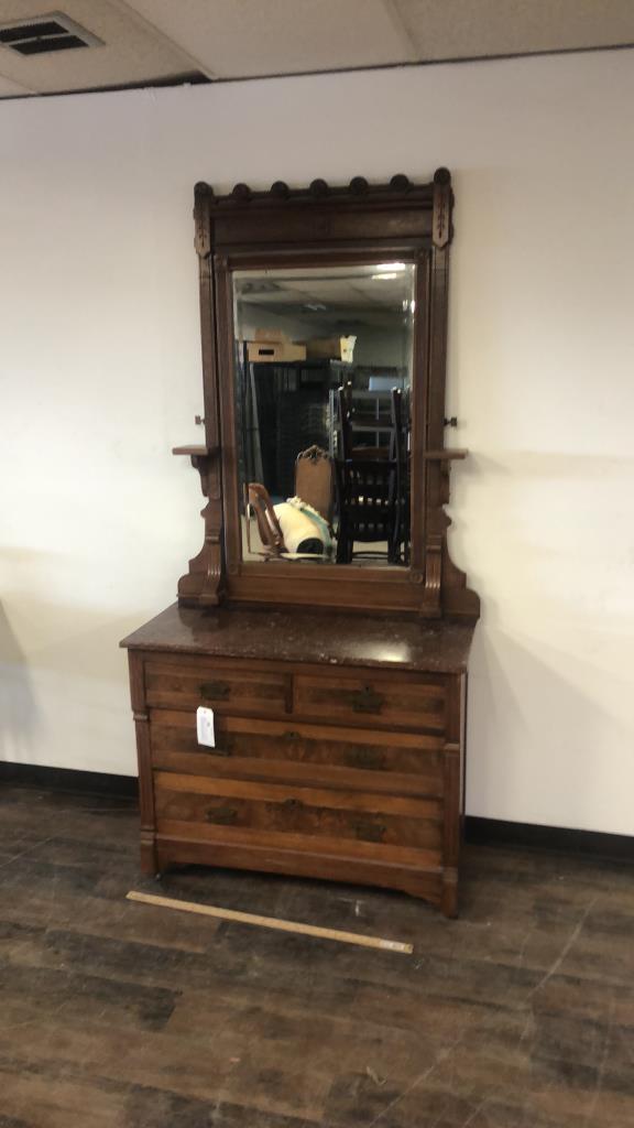 EASTLAKE STYLE MARBLE TOP DRESSER & MIRROR.