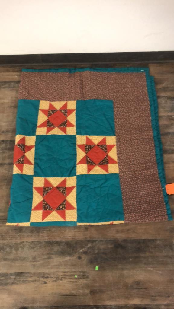 HAND MADE QUILT WITH DOUBLE SAWTOOTH STAR BLOCKS