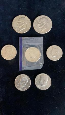 2) EISENHOWER DOLLARS & 5) KENNEDY HALF DOLLARS