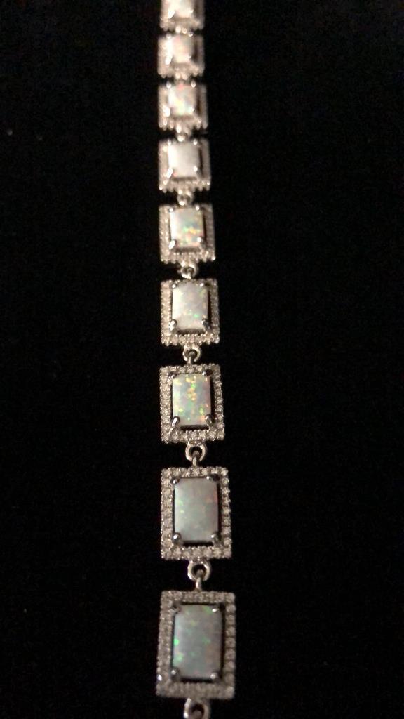 STERLING SILVER & OPAL TENNIS BRACELET