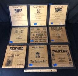 9) FRAMED WANTED POSTERS