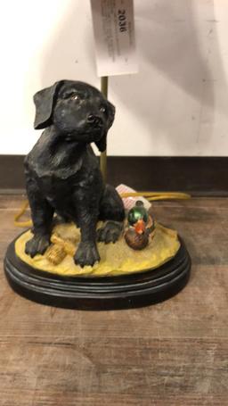 TABLE LAMP WITH DOG & DECOY DUCK FIGURINE