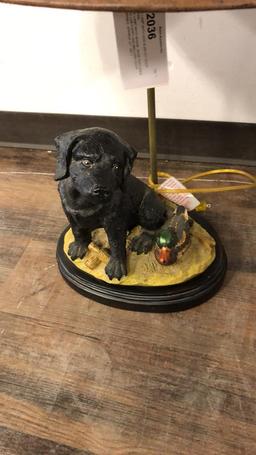 TABLE LAMP WITH DOG & DECOY DUCK FIGURINE