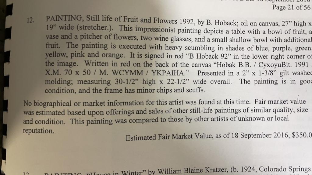 STILL LIFE OF FRUIT & FLOWERS BY B. HOBACK