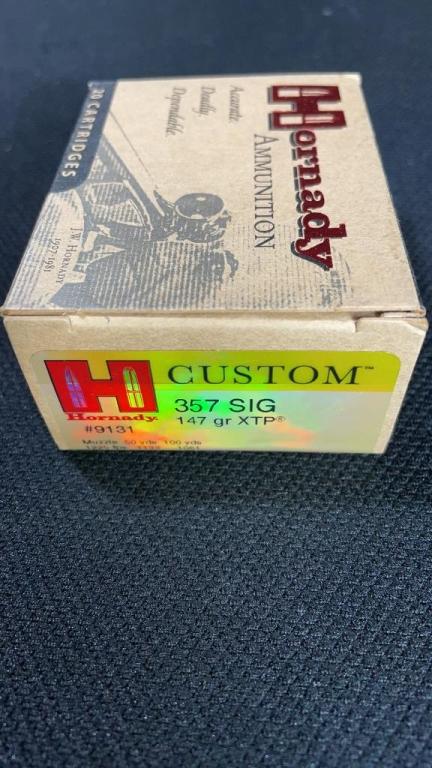 1 BOX OF HORNADY CUSTOM 357 SIG AMMO
