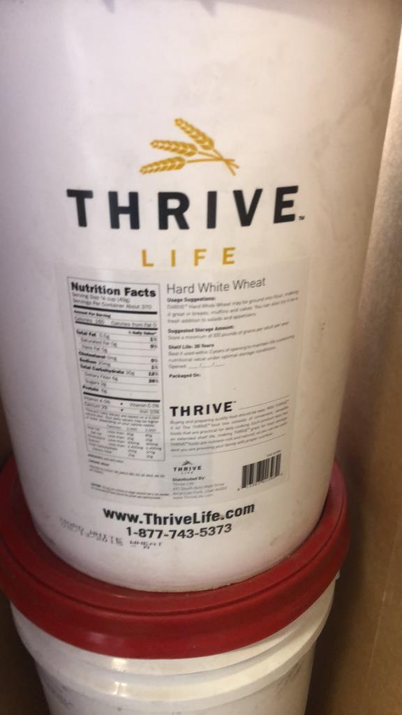 3) THRIVE LIFE 40LB EMERGENCY FOOD BUCKETS.