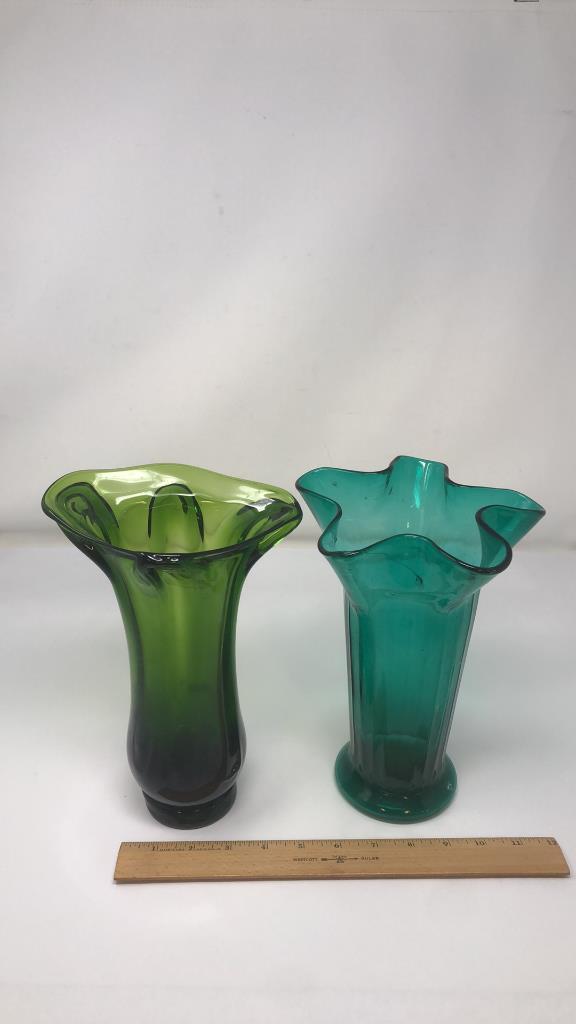 2) ABSTRACT GLASS VASES