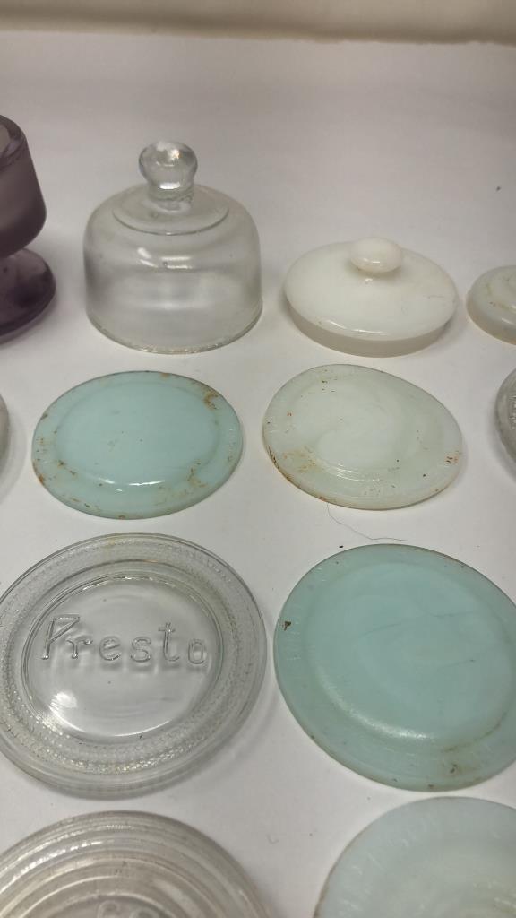 14) VINTAGE GLASS TOP LIDS