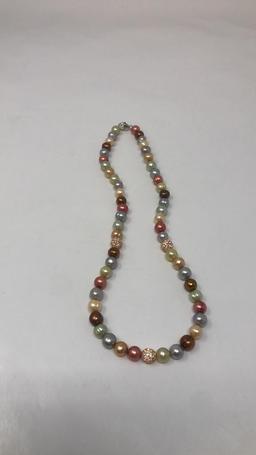 MULTI-COLOR BAROQUE PEARL & CRYSTAL BEAD NECKLACE