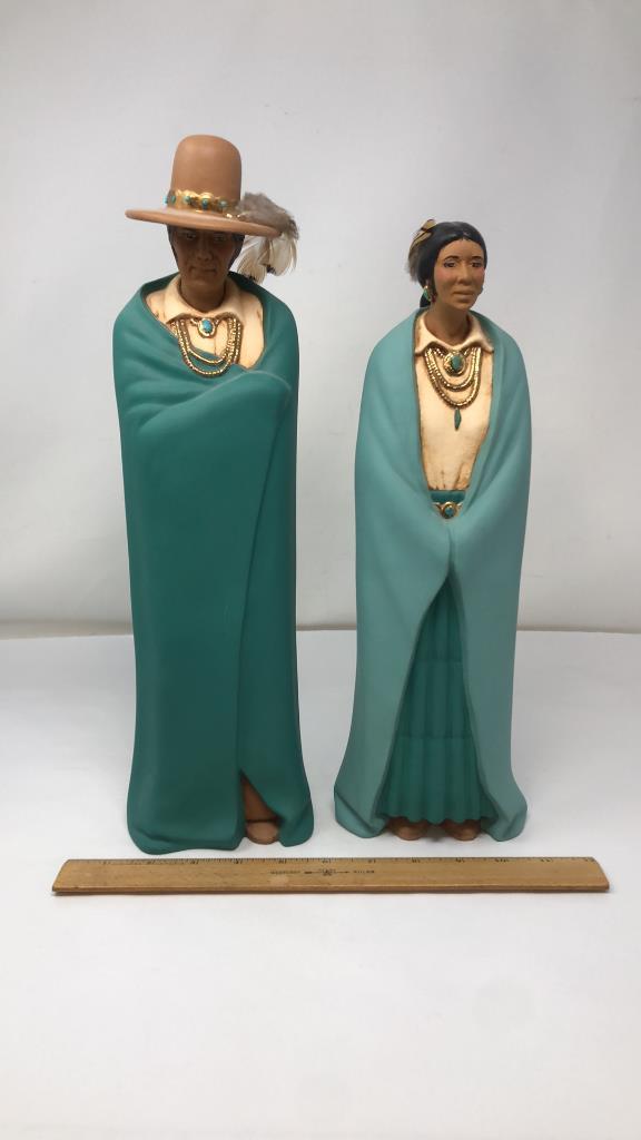 NATIVE AMERICAN/ NAVAJO MAN & WOMAN STATUES