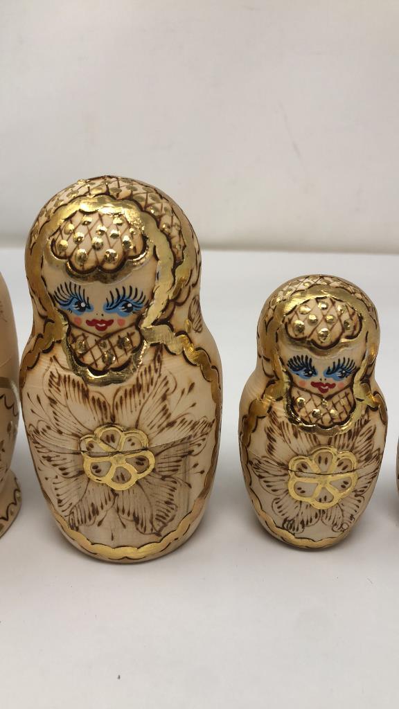 WOOD BURNED NESTING DOLL 5 PC SET