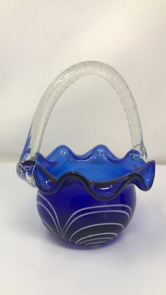 6)MARYLAND GLASS, COBALT BLUE & FINE CHINA ASHTRAY