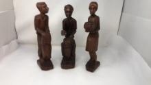 3) AFRICAN HAND CARVED WOODEN STATUES