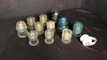 ANTIQUE CLEAR & TURQUOISE GLASS INSULATORS