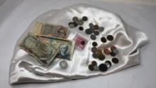 COLLECTION OF MISC FOREIGN AND ANTIQUE MONEY.