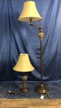 BRUSH BRONZE AND MARBLE STYLE FLOOR & TABLE LAMPS