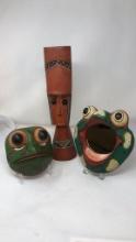 AFRICAN MASK STATUE AND INDONESIAN FROG DECOR