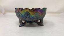 FENTION AMYTHEST CARNIVAL GLASS 3-FOOTED BOWL