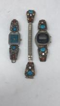 STERLING, TURQUOISE & DIAMOND WATCH TIPS 61G TOTAL