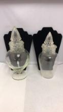 PAIR OF VINTAGE CLEAR REAMER LID APOTHECARY JARS