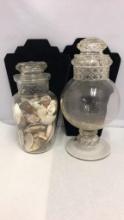 2) VINTAGE CLEAR GLASS APOTHECARY JARS & SHELLS