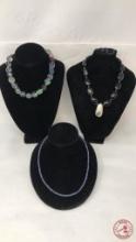 SILVER NECKLACES W/ GLASS BEADS