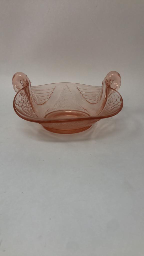 FENTON PINK DEPRESSION GLASS SWAN DISHES