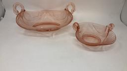 FENTON PINK DEPRESSION GLASS SWAN DISHES