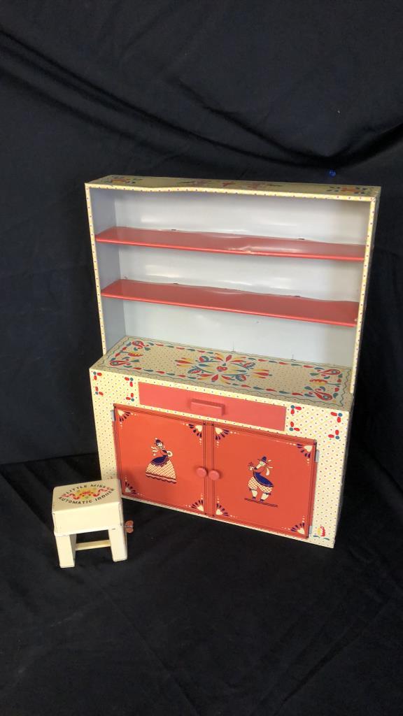 1950s IDEAL TOY CORP. TIN HUTCH W/ DUTCH DESIGNS