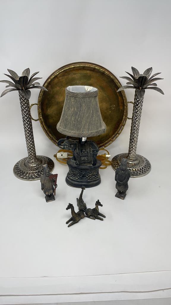 PALM TREE CANDLE STICKS, ELEPHANT LAMP & MORE