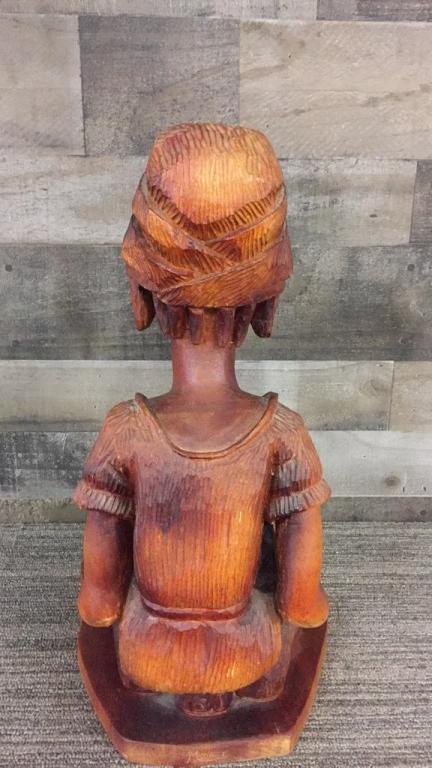 ETHNIC CHARACTER WITH FISH WOOD STATUE