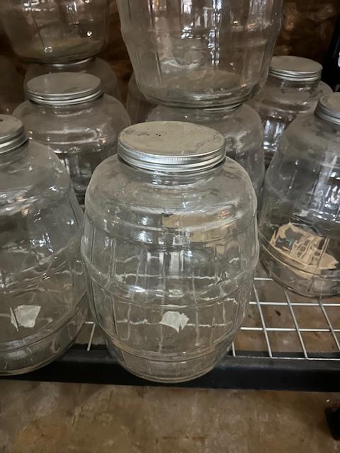 21 ANCHOR HOCKING GLASS BARRELL JARS