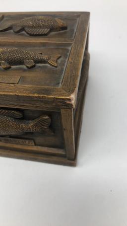 FISH TACKLE JEWELRY BOX, VINTAGE BAROMETER & MORE