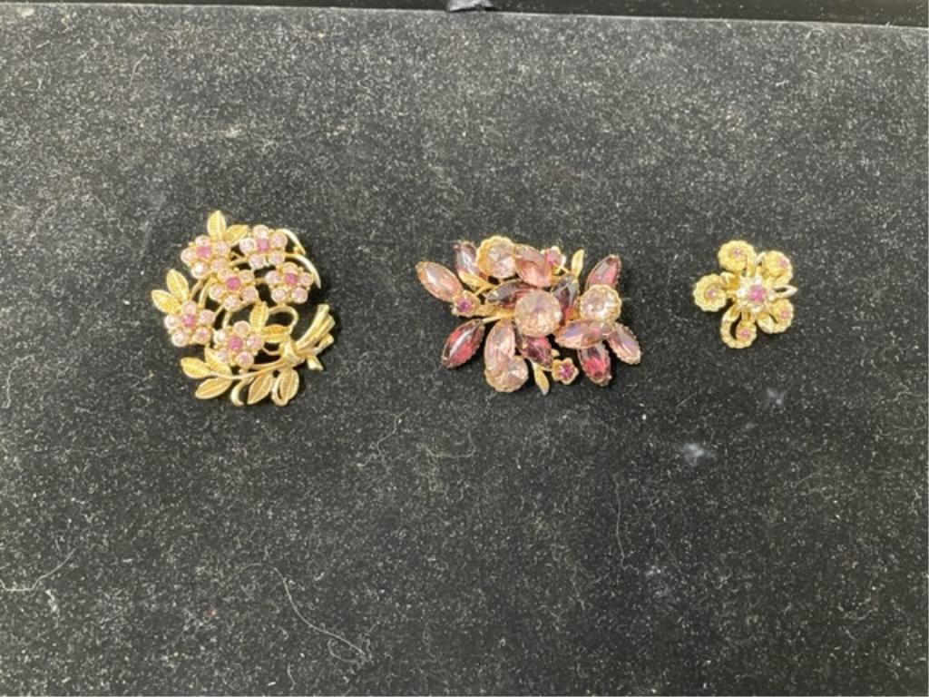 3) VINTAGE RHINESTONE BROOCHES