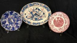 BLUE AND RED CHINA ORNATE PLATTERS