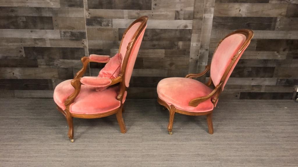 VICTORIAN HIS & HER MEDALLION PARLOR PINK CHAIRS