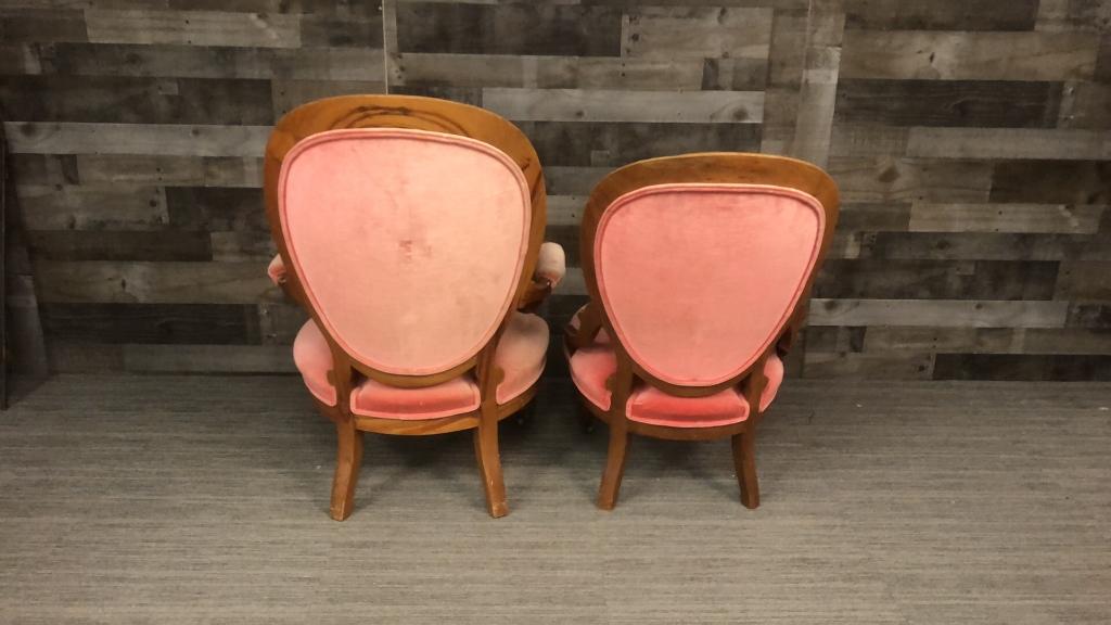 VICTORIAN HIS & HER MEDALLION PARLOR PINK CHAIRS