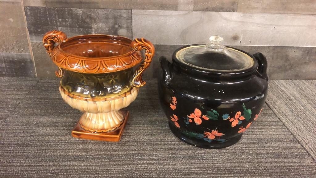 VINTAGE BEAN POT & HOSLEY POTTERIES URN PLANTER